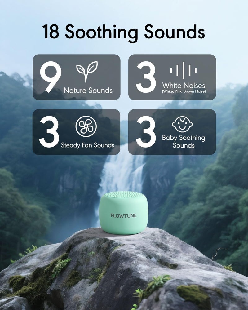 FLOWTUNE Sound Machine White Noise Machine for Baby Adults, Mini Portable Sound Machine for Travel, 6H Timer, 18 Soothing Sleep Sounds Gift (Mint Green) - Image 2